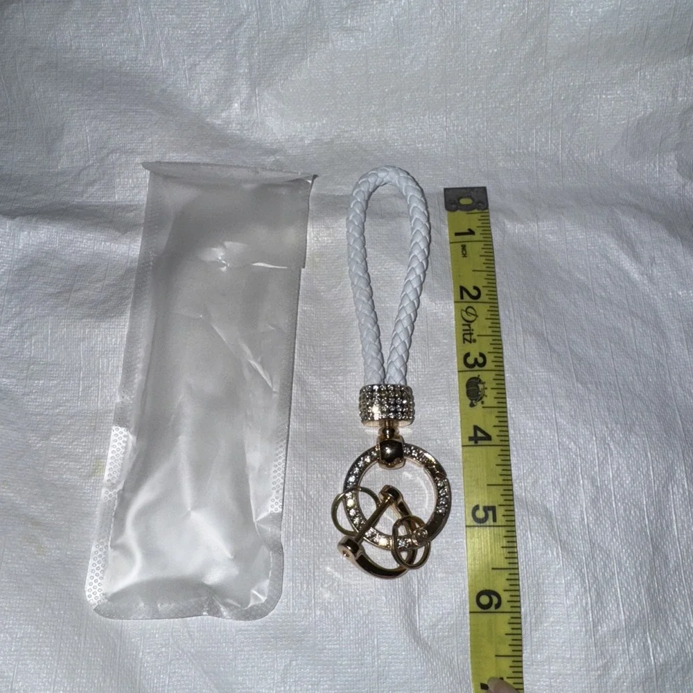 White‎ And Gold Leather Key Holder/purse Charm